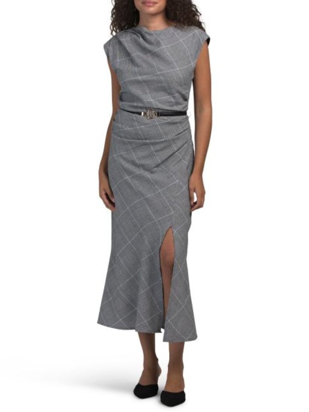 SAM EDELMAN Plaid Belted Slit Leg Dress